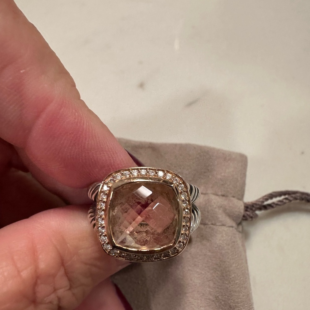 David Yurman Silver and Gold Ring with Morganite Stone size 8 - Picture 2 of 11
